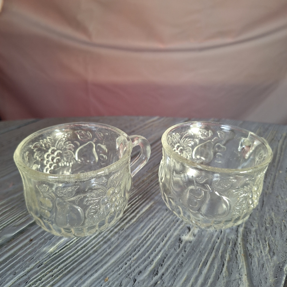Vintage Jeannette Glass Clear Glass "Fruit" Pattern 2 Embossed/ Raised Fruit - Picture 3 of 9